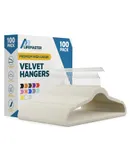 Velvet Non-Slip Hangers-100 Pieces Non-Slip Coat Hanger Set with 360° Swivel Hook,Space-Saving,Sleek Design,Keep Closet Organized,Smooth Velvet Finish,Lightweight Construction-Ivory