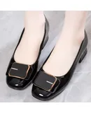 Patent leather soft sole women's shoes 2024 new style medium heel thick heel non-slip shallow mouth versatile work women's shoes loafers