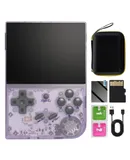RG35XX New Updated Version Retro Handheld Game Console, 3.5 Inch IPS Screen Built-in 5500 Games Linux System, Support Gamepad and HDMI TV Output (Transparent purple, with Portable Bag)