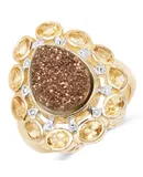 5.14 Carat Genuine Bronze Drusy And Citrine .925 Sterling Silver Ring