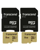 2x Transcend 8GB UHS-1 Class 10 micro SD 500S Read up to 95MB/s With SD Adapter