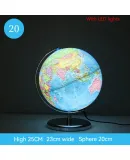 20cm Sphere Diameter Full English World Globe HD Printed Desk Teaching LED Lights Globe Metal ABS 360° Rotation Office Crafts