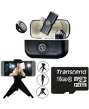Hollyland LARK M2 Wireless Lavalier Microphone with Lightning Plug (Duo,Shine Charcoal) + Vivitar compact Selfie Video Tripod + 16GB Transcend MicroSD Memory Card with Adapter