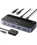 UGREEN USB 3.0 Switch 2 Computers Sharing USB C & A Devices, 4 Port USB Switcher Sharing Keyboard and Mouse, Printer/Scanner USB Switch Hub for Two Computers with 2 USB3.0 Cables and Remote