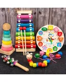 9 Pieces Children's Package 1-3 Years Old Rainbow Tower Set Pillar Kindergarten Baby Educational Early Education Toys Stacking Toys Suitable for Baby Birthday Gifts (Sand Board + Shaker + Four Sets of Columns + Caterpillar + Rainbow Set Tower + Hand Rattle + Penguin Clock + Knock Piano + Small Winding Beads +)
