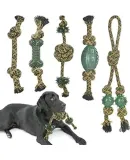 Vehomy 5 Pack Dog Rope Toys for Aggressive Chewers Camouflage Cotton Rope Dog Toys with Rubber Ball Heavy Duty Dental Dog Chew Toys for Large Dogs Tug of War Interactive Dog Toy