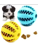 Dog Treats Pet Toy Balls, Dog Teeth Cleaning Toys, Interactive Dog Toys (1 Yellow + 1 Blue) 2.8 Inch 2 Squeaky Dog Chewing Toys, Soft Rubber Balls, Biting Resistant and Non-Toxic, Suitable for Dogs and Cats