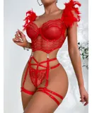 Lingerie, Sexy Feather Strap Lingerie, Mesh Body Contouring Lingerie, Backless Lingerie Sets
