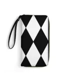 Black And White Harlequin Wallet for Womens PU Leather Zip Around Wallers Clutch Wristlet Travel Long Purse