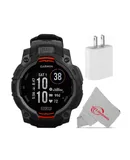 Garmin Instinct 3 Solar Rugged Outdoor GPS Smartwatch - 45mm, Silicone Band (Black) + USB Plug + Microfiber Cleaning Cloth
