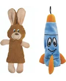 Tender-Tuffs Quiet Bottle Cruncher Plush Dog Toys Bundle Whisper Rabbit and Rocco Rocket Bottle Toys Tough Cute Toys with No Squeaker