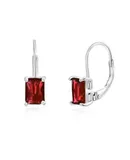 925 Sterling Silver Emerald Cut Created Red Ruby Earrings