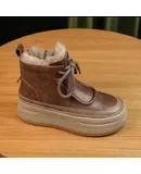 zukalun Genuine leather sheep wool snow boots for women plus velvet warm flat winter new anti-slip ultra-light boots