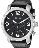 Reloj Fossil Hombre | Coleccion Nate | Modelo JR1436 | Caja Redonda | Ø 50mm Acero inoxidable | Cierre Hebilla | Movimiento Cuarzo | Dial Negro | Cristal Mineral | Correa Cuero Negro | 50m / 5 ATM | Línea Lujo