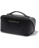 Travel Makeup Bag,Large Capacity Cosmetic Bags for Women,Waterproof Portable Pouch Open Flat Toiletry Bag Make up Organizer with Divider and Handle