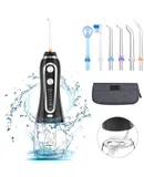 H2ofloss Water Flosser Portable Dental Oral Irrigator with 5 Modes, 6 Replaceable Jet Tips,  Black ,hf-6