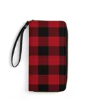 Ugliest Country Christmas Cottage Primitive Lumberjack Buffalo Plaid Wallet for Womens PU Leather Zip Around Wallers Clutch Wristlet Travel Long Purse