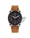 Shield Pascal Leather-Band Men's Diver Watch - Light Brown/Black