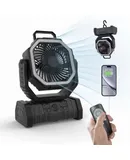 Odoland 20000mAh Camping Fan with LED Lantern, Rechargeable Battery Operated Oscillating Fan with Remote & Hook, Portable Tent Fan with Timer, 4 Speeds for Outdoor Camp RV Jobsite Power Outage,black