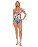 Patbo White Women's One Piece Flora Abstract Print Square Neck Swimsuit