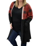 Honeyme Hooded Buffalo Plaid Cardigan In Red/black