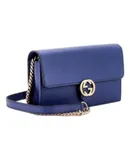 Gucci Blue Marmont GG Womens Leather Wallet on Chain Crossbody Bag