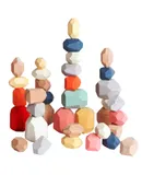 BESTAMTOY 36 PCS Wooden Sorting Stacking Rocks Stones,Sensory Toddler Toys Learning Montessori Toys