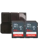 2x SanDisk 64GB Ultra SDXC UHS I Memory Card with Memory Card Holder