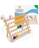 JumblCrafts Wooden Thread Holder. 60-Spool Thread Rack with Hanging Hooks & Flip-Out Legs