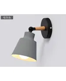 Nordic Modern Simple Bedroom Wall Lamp American Country Wrought Iron Macaron Restaurant Bar Living Room TV Wall Lamp Without plug switch line (without light source) Secondary cover matt black with cone wood wall lamp (black plate)