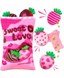 Valentine's Day Dog Toys, Squeaky Hide and Seek Dog Toys, Interactive Puzzle Dog Toys for Boredom and Stimulation, Valentine's Day Dog Gifts for Small and Medium Dogs (Strawberries, Pack of 7)