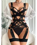 Lilosy Sexy Harness Bodysuit Lingerie Rave Outfits,Black/XXL
