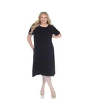 Plus Size Short Sleeve Pocket Swing Midi Dress
