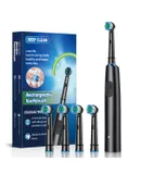Rechargeable Electric Powered Toothbrush Starter Kit, Night Black with 4 Brush Heads - Automatic Pressure Sensor to Protect Gums - 5 Modes