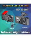 Car DVR Dash Cam WIF Night Vision 1080P 3 Lens Cycle Recording Video Recorder