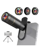 4-in-1 Phone Lens Kit External Phone Camera Lens Set with 22X Telephoto Lens & 205° Fisheye Lens & 4K 0.67X Wide Angle Lens & 25X Macro Lens & Lens Clip & Phone Lip & Mini Tripod Replacement for iPhone 15/14/13/12 & Android Smartphones