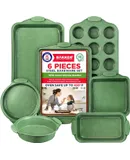BAKKEN Kitchen Baking Pan Set - Nonstick Green Marble Coating, Carbon Steel Bakeware Sets with Green Silicone Handles, Kitchen Essentials, PFOA, PFOS, PTFE Free, Oven Safe (Up To 450° F), Set of 6