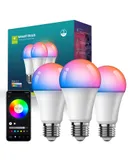 Smart LED Light Bulb, Color Changing, Bluetooth and Wi-Fi, Smart Wifi Bluetooth Dimmer Remote Alexa Language Music LED Light Bulb (3 pcs)