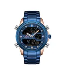 NAVIFORCE NF9138S Dual Display Two Movement Quartz Digital Men Watch 3ATM Waterproof Business Sports Luminous Male Watch Week Date Calendar Alarm Backlight Timer Wristwatch for Men with Stainless