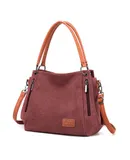 Canvas women's bag Shoulder bag with leather straddle backpack Large capacity commuter Tote Tote bag-purple