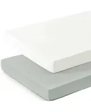 Mini Crib Sheets Fitted, Pack and Play Sheets 2 Pack, Ultra Soft Stretchy Pack N Play Sheets, Universal Fit for Playard Mattress, Jersey Crib Sheets Neutral for Boys and Girls, Gray/White
