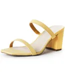 J. Adams Stormi Heeled Sandals Women Dressy Summer Flat Mules- Square Toe Double Band Low Block Heel Sandals