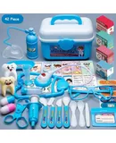 Children's doctor toy set tool medical box, blue 42-piece storage box set sound and light stethoscope + oxygen bottle + medicine box