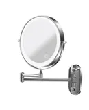Rechargeable Wall Mounted Lighted Makeup Vanity Mirror 8 Inch Double Sided 1X 3X Magnifying Bathroom Mirror, 3 Color Lighting, Touch Screen Dimming, Extended Arm 360 Rotation Shaving Light up Mirror