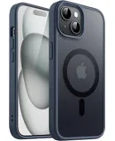 Funda Magnética para iPhone 15 Plus 6.7 Pulgadas Compatible con MagSafe, Carcasa Translúcida Mate Trasera Fina Antigolpes (Azul Tormenta)