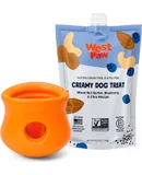 Zogoflex Toppl & Creamy Treats Nut Butter, Blueberry, Chia Seeds Bundle | Treat Dispensing Dog Toy Puzzle – Dog Toy for Moderate Chewers, Fetch, Catch – Holds Kibble, Treats, Small, Tangerine