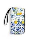 Sicilian Tiles,mediterranean,mosaic,ornamental Wallet for Womens PU Leather Zip Around Wallers Clutch Wristlet Travel Long Purse
