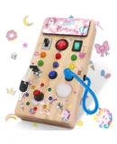 Unicorn Wooden Busy Board Sensory Toys with 8 LED Light switches,Christmas Travel Toys Montessori Toys for 1 Year Old Babies Toodler