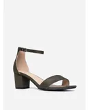 J. Adams Daisy Heeled Sandals For Women - Ankle Strap Low Block, Open Toe Dress Pumps, Chunky Heels For Women Olive Vegan Suede 10