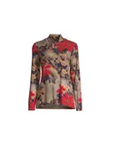 Johnny Was Women Claret Mock Neck Long Sleeve Floral Print Top Blouse